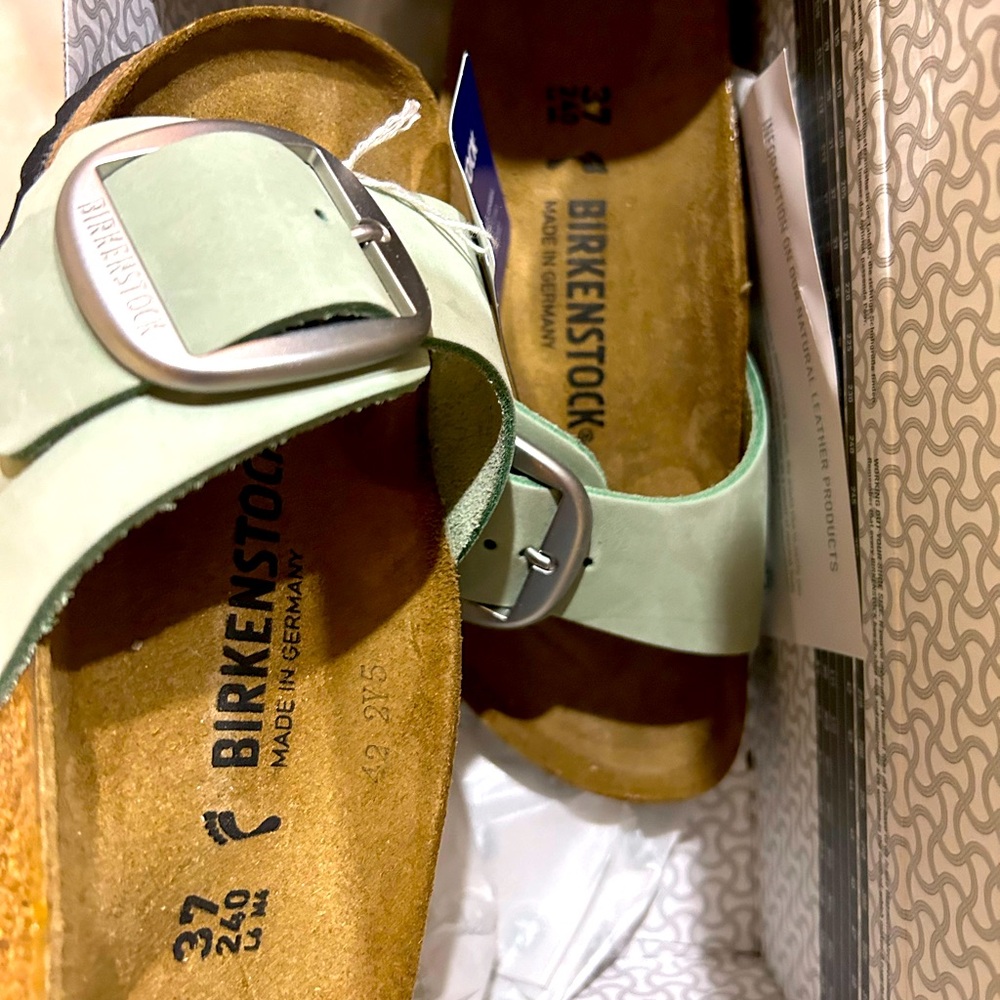 Birkenstock big buckle sandals, brand new, sz. 37, “Matcha” color